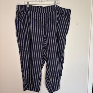 LANE BRYANT Women's Plus 26 Linen Blend Capri Blue Gray Stripes Cropped